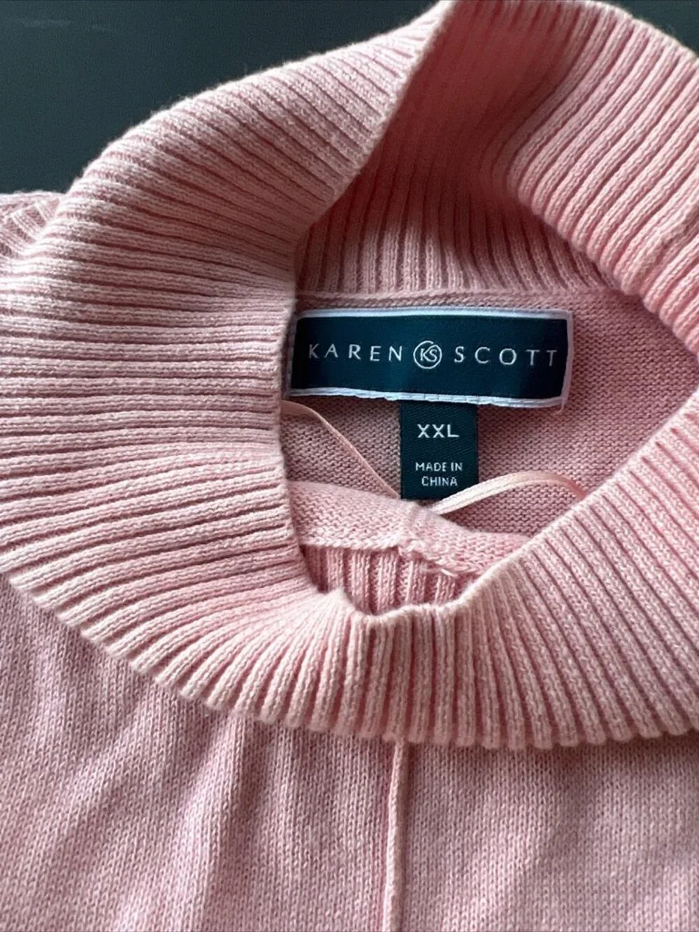 NWT Karen Scott 100% Cotton Sweater Sz XXL Pink w/ Grey Border